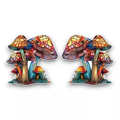 Buy 2x Small Mushroom Toadstool Stained Glass Design Opaque Vinyl Sticker Decals • 2.59£