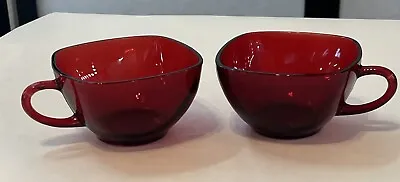 Buy 2- Cranberry Glass Cup Square  Ruby Red Depression Glass 2” Tall 3-1/2” Wide • 17.91£