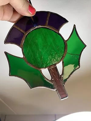 Buy Vintage Leaded Stained Glass Thistle Hanging • 28£