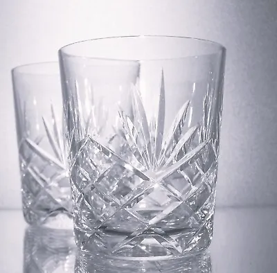 Buy Pair Vintage Lead Crystal Cut Glass Smaller Whisky Tumblers -  7.5 Cm • 12.50£