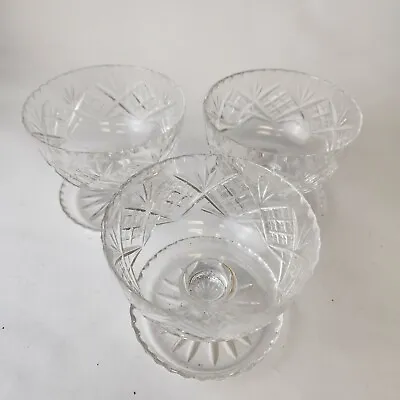 Buy Dessert Glasses - Set Of 3 - Crystal Cut Glass  - Free P&P - Wedding Vintage VGC • 13.50£