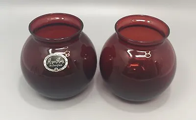 Buy Set Of 2 Anchor Hocking Rose Bowl Vase Royal Ruby Red Glass Votive Candle • 21.09£