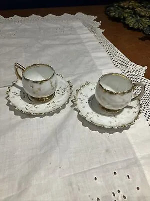 Buy Antique Two Tea Cup & Saucer Set Raised Gold Gilt Bone China Damaged • 4.99£