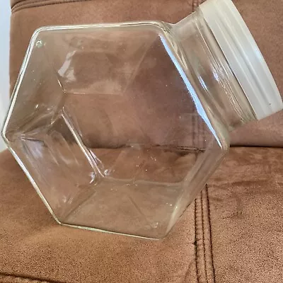 Buy Vintage Glass Sweet Jar Borgonovo Biscuit Hexagonal Storage Jar • 10.99£