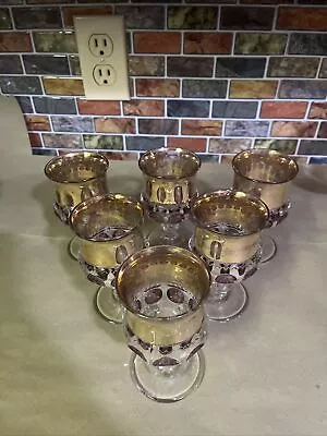 Buy VTG Indiana Glass Kings Crown Gold Rimmed Purple Thumbprint Goblets Set Of 6 • 61.38£