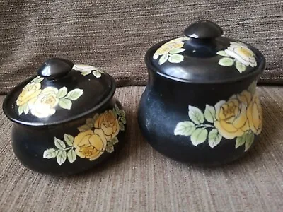 Buy Grimwades Rubian Art Ware Black Pots With Yellow Roses • 8£