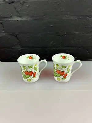 Buy Queens Virginia Strawberry Tea Coffee Mugs 8.5 Cm High Set Green Rim • 17.99£