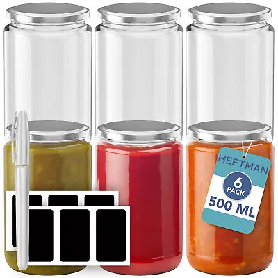 Buy HEFTMAN Glass Jars 500ml Airtight Storage Jar Round Silver Lid Reusable 6 Pack • 13.99£