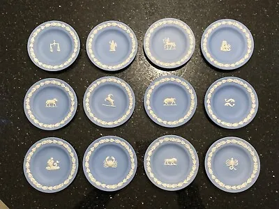 Buy Set Of 12 Wedgewood Blue Jasperware Zodiac Signs Pin Dishes 11cm Dia • 80£