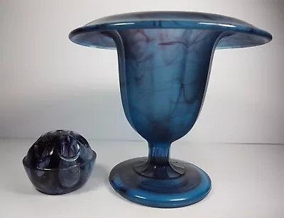Buy Vintage Art Deco George Davidson Blue & Purple Veined Cloud Glass Vase & Frog  • 32.50£