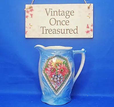 Buy Antique Victorian FLOWER JUG VASE * 6  Tall (15cm) * Blue And White With Florals • 9.93£