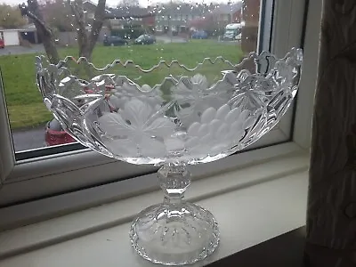 Buy Vintage Crystal/Cut Glass Etched Fruit Decorative Bowl Pedestal Base Rare Find • 40£