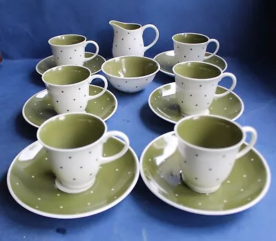 Buy Susie Cooper Polka Dot Olive Green Demi Tasse 6 Coffee Cups Saucers Milk & Sugar • 50£