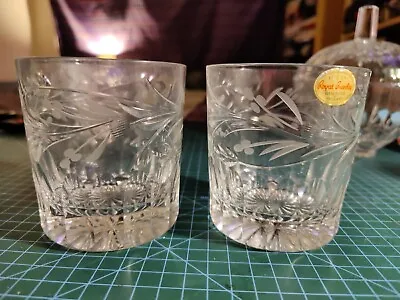 Buy Pair X 2 Lovely Royal Brierley Cut And Etched Crystal Brandy Glass Unusual Cut • 29.99£