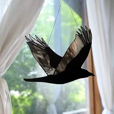 Buy Raven Stained Glass Window Hanging Gothic Acrylic Birds Lover Gift Halloween • 12.50£