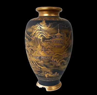 Buy Antique Black & Gold Satsuma Vase With Bizan Mark From Meiji Period (Damaged) • 34.99£
