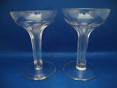 Buy 2 X Vintage Art Deco Crystal Facet Cut Hollow Stem Champagne Saucers Coupes • 34.95£