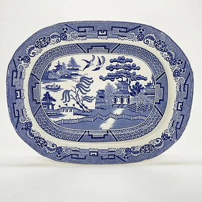 Buy Vintage Blue Willow Transferware Porcelain Serving Platter 15.5” X 12.5” • 106.55£