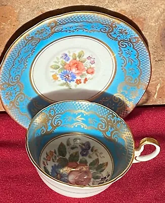 Buy Aynsley Turquoise And Gilt Floral Cabinet Cup And Saucer • 10.50£
