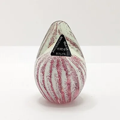 Buy Vintage Phoenician Glass Pink & White Hand Blown Egg Paperweight, Maltese • 22£