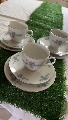 Buy 3 Tea Cups, Saucers And Side Plates Blue Westerling Barvarian China Tea Set • 13£