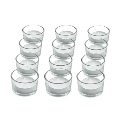Buy Set Of 12 Circle Tea Light Pillar Candle Holders Modern Clear Glass Design Zeno • 7.95£