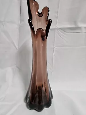Buy Swung Glass Vintage Hand Blown 5 Finger Art Glass Vase Amethyst Purple 10  X 3” • 33.11£
