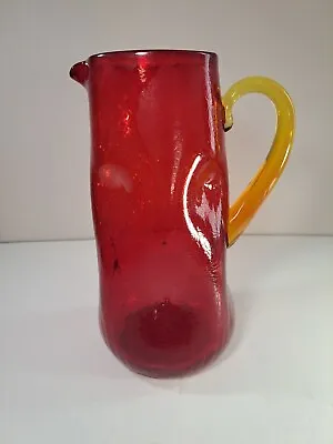 Buy Blenko? Amberina Blown Crackle Glass Dimpled Pinched Pitcher MCM 9.5  • 37.92£