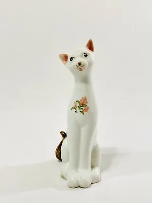 Buy Vintage Porcelain Sitting Cat Figurines With Hand Painted Pink Flowers! • 11.37£