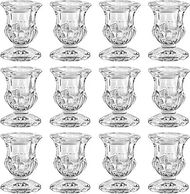 Buy Set Of 12 Clear Glass Tapered Candlestick Holders - Home/Wedding/Party Decor • 20.49£