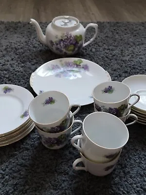 Buy Vintage Victoria China Czechoslovakia Purple Violets Teaset. 21 Pieces.  • 49.99£