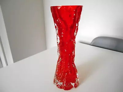 Buy Mid Century Ingrid Glashütte Red Bark Vase Crystal Rock Whitefriars Style • 19.99£