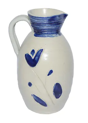 Buy Williamsburg Pottery Pitcher Vase  Salt Glaze Blue Floral Stamped 7  Tall • 14.43£