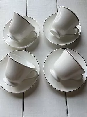 Buy Crown Staffordshire Platinum Band Footed Tea Cup Saucer Federated Set For 4 • 23.01£