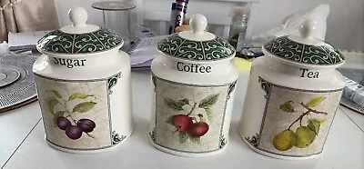Buy Arthur Wood England Orchard Fruit Set Of 3 Canister Jar For Tea, Coffee, Sugar • 75£