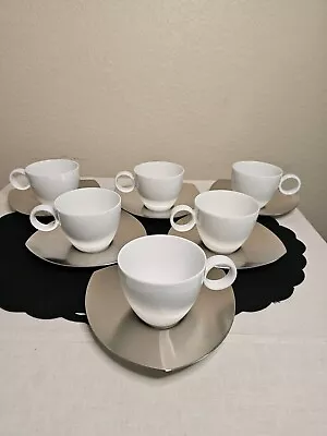 Buy Rosenthal Group Thomas “Loft” Porcelain Tea Cups With Stainless Steel Saucers • 118.59£