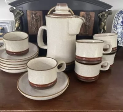 Buy DENBY Potters Wheel Vintage 1970s Stoneware 6x Cups & Saucers And Coffee Pot • 40£