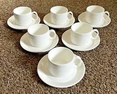Buy *** ROYAL DOULTON TABLEWARE - SET OF 6 X CUPS & SAUCERS - IN WHITE *** • 9.99£