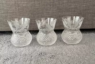 Buy Full Set Of 3 Signed Edinburgh Crystal Thistle Pattern Whisky Glasses • 260£