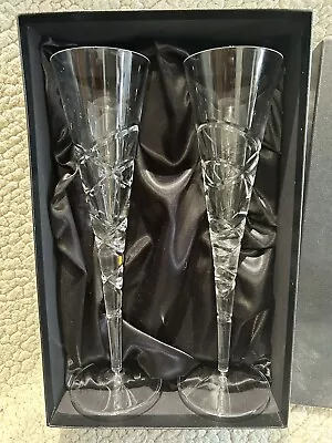 Buy Pair Royal Doulton Fine Lead Crystal Saturn Flutes 180ml Champagne Glass • 22.50£