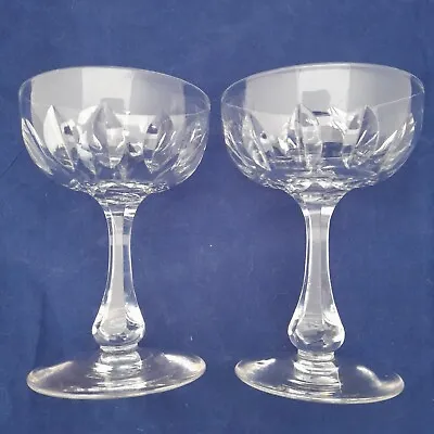 Buy Antique Pair Victorian Cut Glass Champagne Coupes Faceted Baluster Stems  C 1890 • 44£