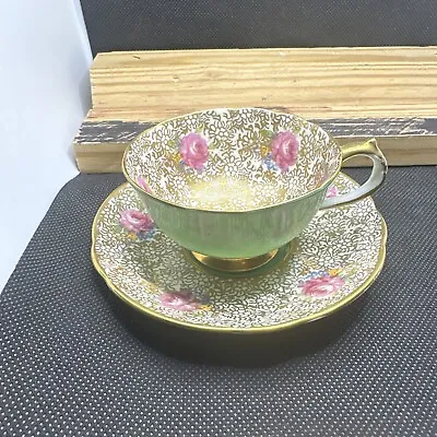 Buy RARE FIND - Paragon Fine Bone China, Tea Cup And Saucer Set, Rose Pattern Green • 52.16£