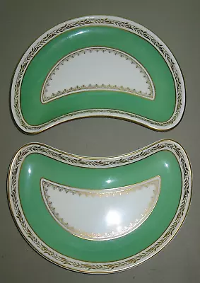 Buy Antique 2 English Mintons China Bone Dishes Green & White With Gold Trim • 37.80£