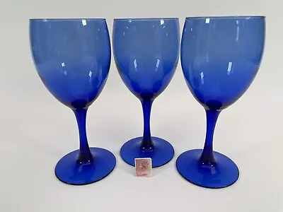 Buy Vintage Luminarc France Set Of 3 Cobalt Blue Wine Glasses Retro Home Bar • 19.99£