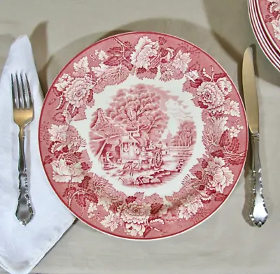 Buy RESERVED Set Of 6 Wood & Sons Enoch Woods English Scenery Pink 10” Dinner Plates • 72.10£