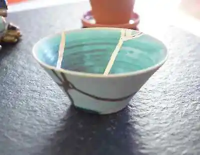 Buy Wabi Sabi Pottery Kintsugi Gift Turquoise Bowl • 80.64£