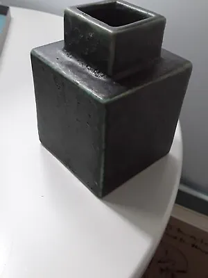 Buy Dark Green Slightly Brutalist Style Ceramic Cube Vase. Good Condition. 9.1/2cm • 9.99£