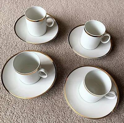 Buy Thomas Coffee Cup And Saucer, Set Of 4, Medallion, White With Thick Gold Line • 21.95£