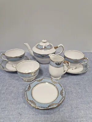 Buy Roslyn Bone China Tea Set For Two- Blue, Gold, White • 30£