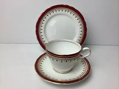 Buy Aynsley China Durham Red Wavy Edge Tea Trio Tea Cup Saucer Side Plate Superb • 9.99£